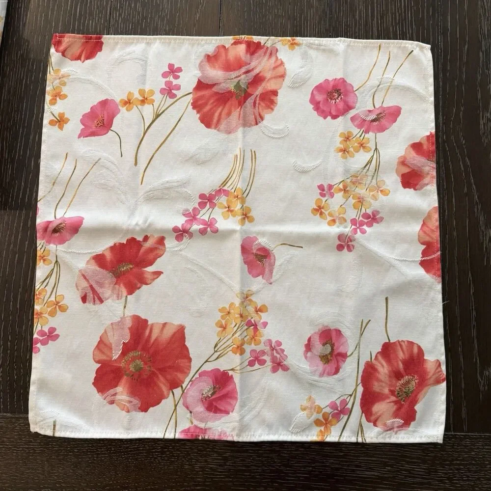 Table Runner & 8 Napkin Set Floral White Red Pink & Yellow Liz Claiborne Spring